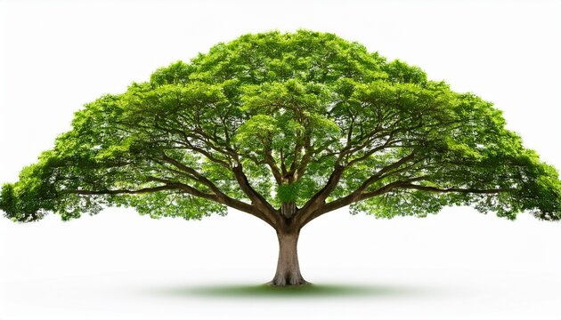 Big Tree With Green Leaves On White Background