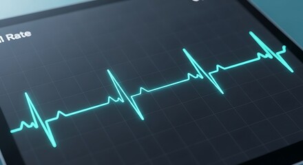 Electrocardiogram waveform displaying vital heart rate data on a modern medical monitor screen, indicating health analysis and emergency care technology.