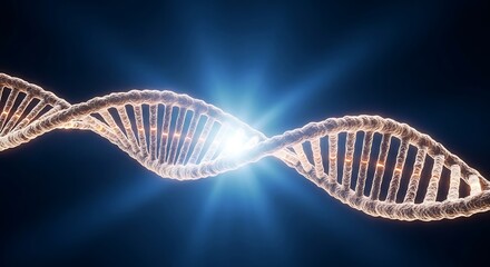 Glowing dna double helix structure representing genetic code, biotechnology, scientific research, medical breakthroughs, human genome project, and futuristic healthcare concepts.