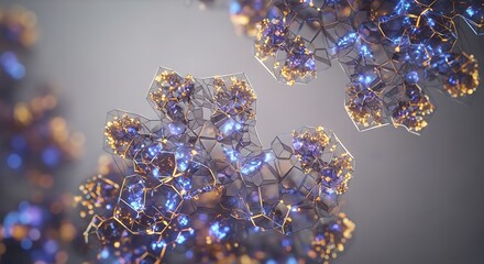 Futuristic Molecular Crystal Structure – Abstract Blue and Gold Nanotech Geometry