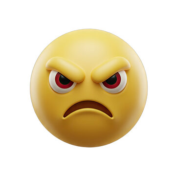 Angry Yellow Emoji With Red Eyes and Furrowed Brows Isolated on Transparent Background Expressing Fury and Frustration