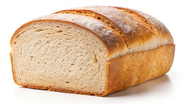 Cut loaf of bread isolated on white background