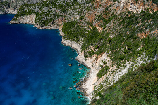 Greece, Zakynthos, Viewpoint of Cliffs of Kambi - 5 April 2024 - Wonderful view of the turquoise sea of ​​Zakynthos island seen from a hill
