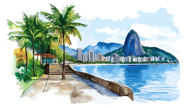 Lapa Arches and Selaron Steps. Lapa Arches and Selaron Steps hand drawn watercolor illustration