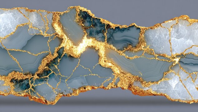 Fractured stone with gold veins on neutral background