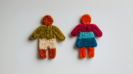 Knitted wc sign figures for restroom branding, wayfinding systems and minimalist public space visuals