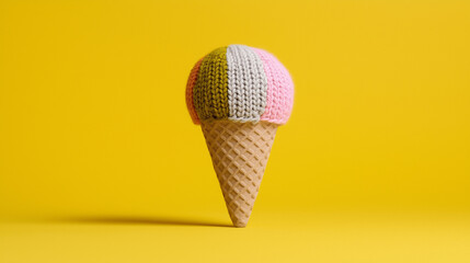 Knitted ice cream cone for playful summer branding and minimalist promotional visuals