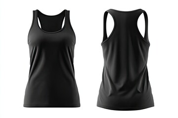 Black racerback tank top, front and back view on white