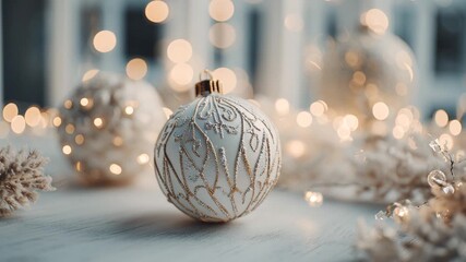 Elegant christmas ornament with gold details and glowing lights in a festive setting - Powered by Adobe
