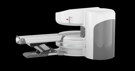 Open MRI Scanner, Medical Imaging Device rotation animation seamlessly loopable. 3D rendering isolated on transparent background