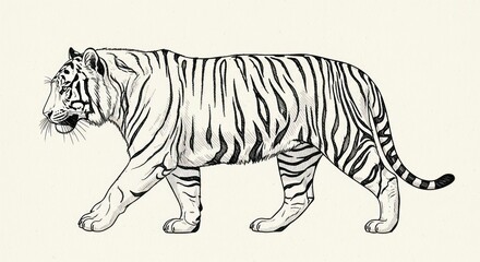 Naklejka premium Detailed illustration of a tiger walking in profile against a neutral background