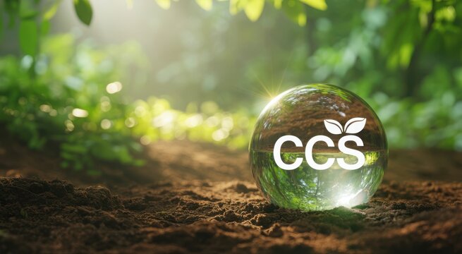 Embrace carbon capture solutions with CCS logo sphere resting gently on rich fertile soil