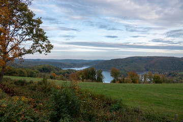 Obraz premium autumn landscape in the village, Woffelsbach, Simmerath, Germany