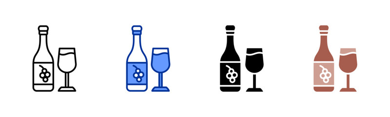 Wine Bottle And Glass icon sheet multiple style collection
