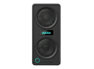 Fototapeta premium Modern Black Speaker System with Dual Mesh Grills and Blue LED Accent Lights Isolated on Transparent Background