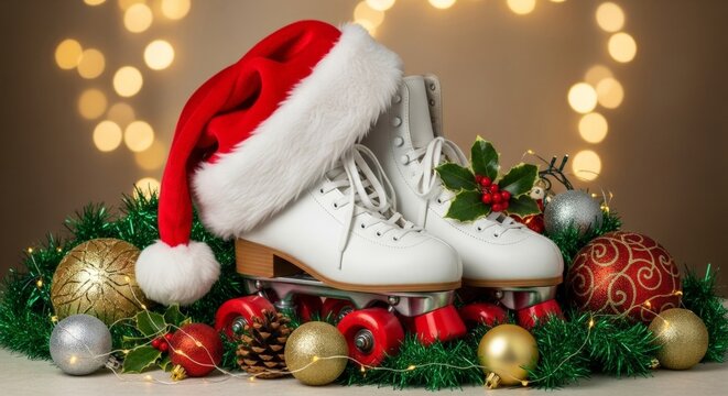 Christmas roller skates with Santa hat