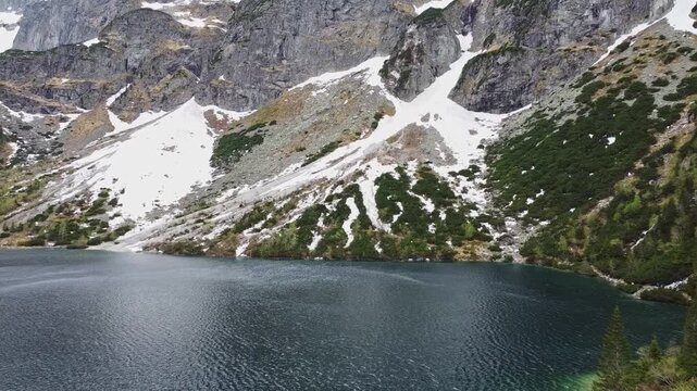 Aerial view of Morskie Oko Lake in Tatra Mountains, Zakopane, Poland. National park Zakopane, Poland.