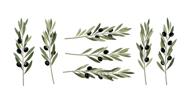 Watercolor Olive Branches with Black Olives Collection. - Powered by Adobe
