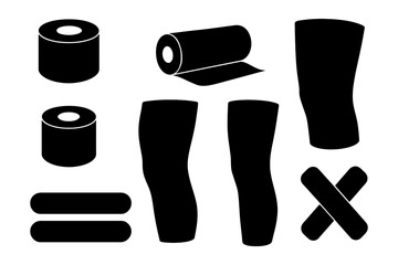 Toilet paper icons: rolls, stacked, and unrolled illustrations in black and white.