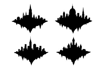 Obraz premium Floating castle and city silhouettes: suspended architecture art.