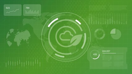 Green cloud computing sustainable technology icon leaf representing eco friendly data storage and environmentally responsible internet services