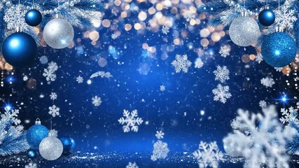 Festive Christmas Blue Decorations Snowflakes Ornaments Holiday Scene