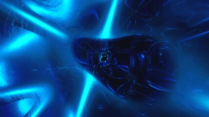 Endless tunnel video loop with vibrant blue lighting creating a mesmerizing visual experience for screensavers and presentations