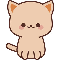 Cute Cartoon Peach Colored Cat Sitting Playful and Happy with Blushing Cheeks on Transparent Background Simple Vector Art