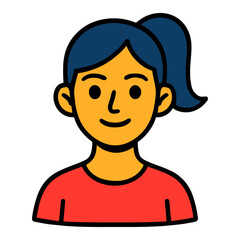 Obraz premium Cartoon portrait of young asian female with blue hair and red shirt.