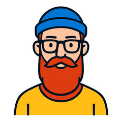 Obraz premium Illustrated bearded male with glasses and blue beanie.