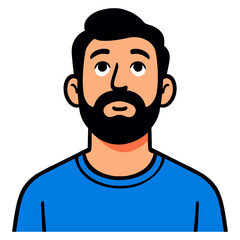 Obraz premium Cartoon portrait of bearded young caucasian male with blue shirt.