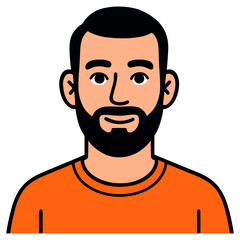 Fototapeta premium Illustrated male portrait with beard and orange shirt.