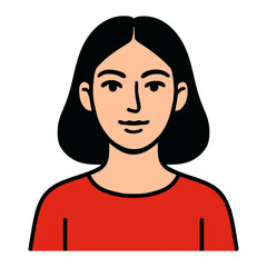 Fototapeta premium Smiling asian female young adult with black hair in red shirt.