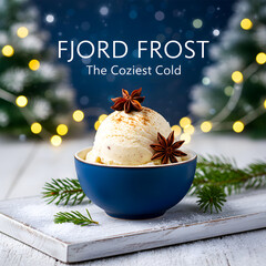 Festive Holiday Vanilla Ice Cream with Star Anise and Christmas Lights Bokeh