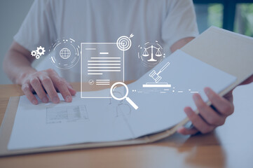 Business Documents approval data contract partner in workplace office, Auditor businessman checking searching document legal prepare paperwork or report for analysis TAX time, accountant