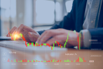 investment financial concept Business finance data analytics graph.Financial management technology.Advisor using KPI Dashboard on virtual screen, man using computer laptop working with data charts