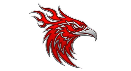 Obraz premium Fiery eagle head emblem with red and silver detailing on transparent background