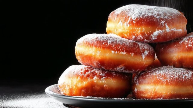 Delicious donuts dusted with powdered sugar.