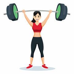 Obraz premium A fit woman in athletic wear is lifting a heavy barbell overhead with a determined expression.