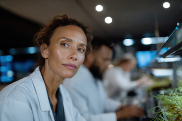 Amidst modern technology, a thoughtful researcher reflects in a laboratory, symbolizing the blend of scientific exploration and introspection in pursuit of knowledge.