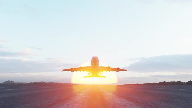 3840x2160 Ultra HD. The plane flies in the blue sky. travel. Airplane takes off in the background of blue sky. 4K.