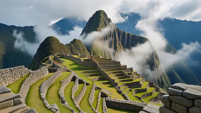 Majestic Machu Picchu: Ancient Inca Citadel Amidst Cloud-Kissed Andean Peaks
