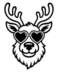 silueta de reno, con lentes en formas de corazon
