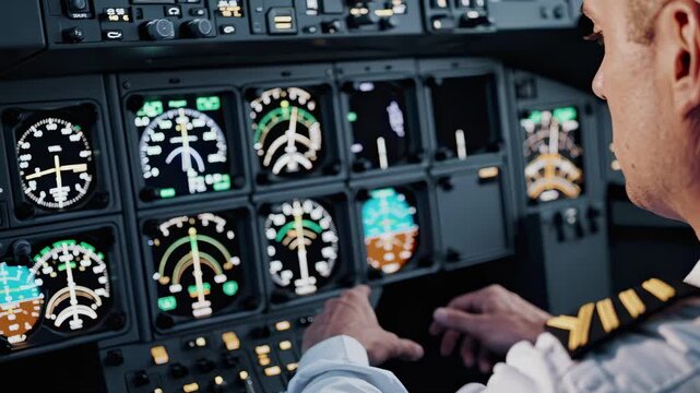 In this insightful video, a pilot operates the cockpit controls, showcasing the complex technology behind flying an aircraft. Experience the precision and skill required in aviation.