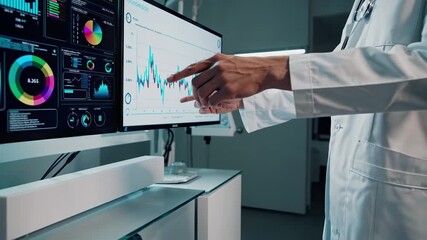 This engaging video features a healthcare professional analyzing data on a high-tech monitor. The use of advanced analytics showcases the evolving role of technology in modern medical diagnostics. - Powered by Adobe