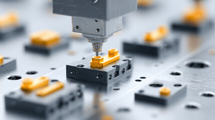 Precision engineering robotic line assembling metal and plastic components, high fidelity automation, advanced technology, industrial innovation