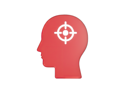 Red Silhouette Head Profile with White Target Reticle Symbol Inside On Transparent Background