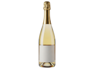 Elegant champagne bottle with blank label and golden foil top, ready for celebration