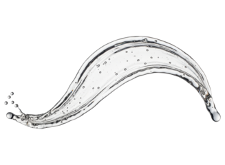 Dynamic clear liquid splash forming an elegant wave with sparkling droplets