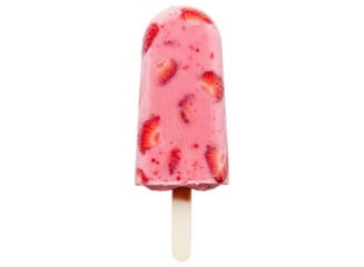Refreshing strawberry popsicle with real fruit pieces on a wooden stick